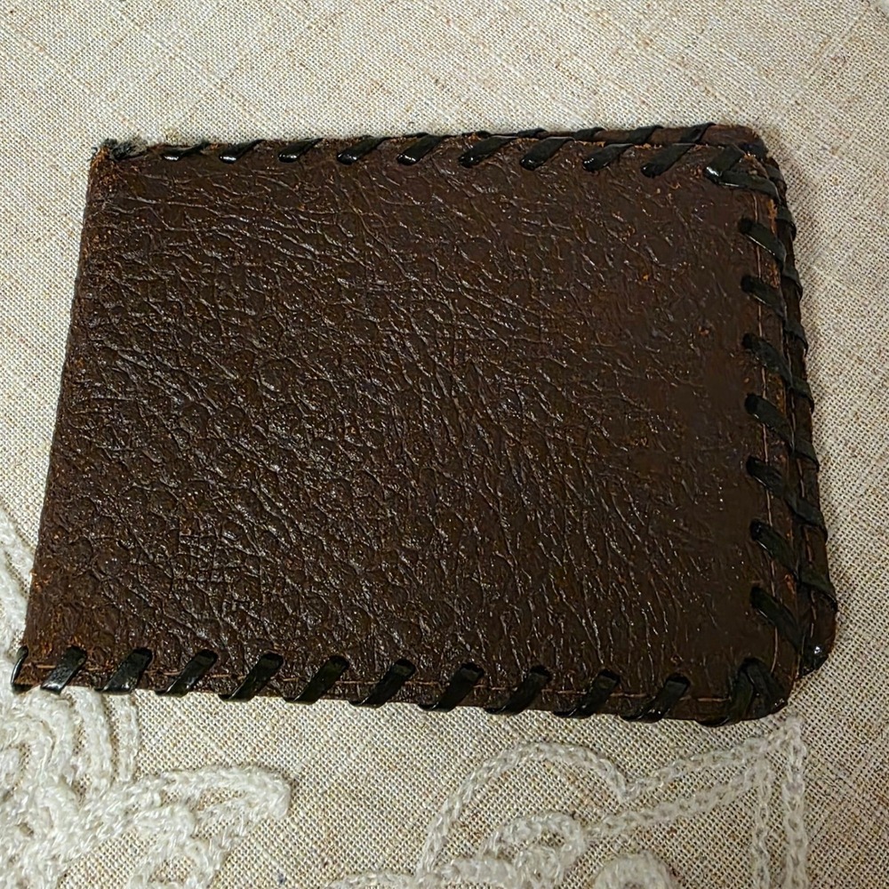 Vintage Whipstitch Bifold‎ Wallet Genuine Leather Brown, Basic